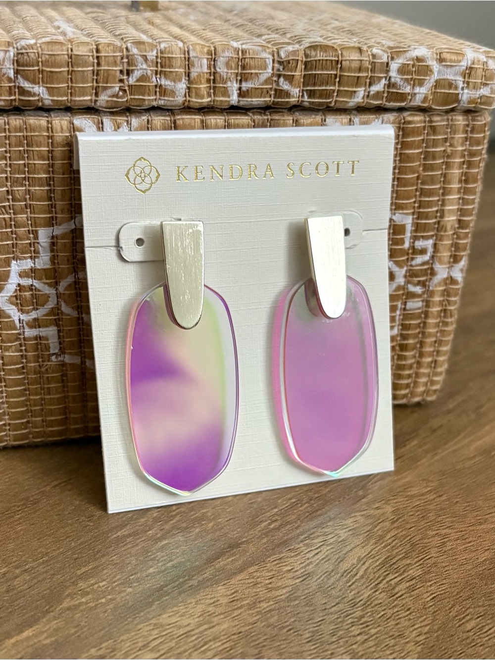 Kendra Scott Iridescent Purple-Pink & Silver Glass Drop Earrings